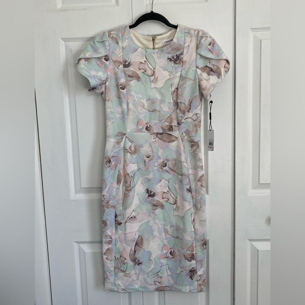 Calvin Klein Tulip Short Sleeve, Pastel Floral Dress size 6